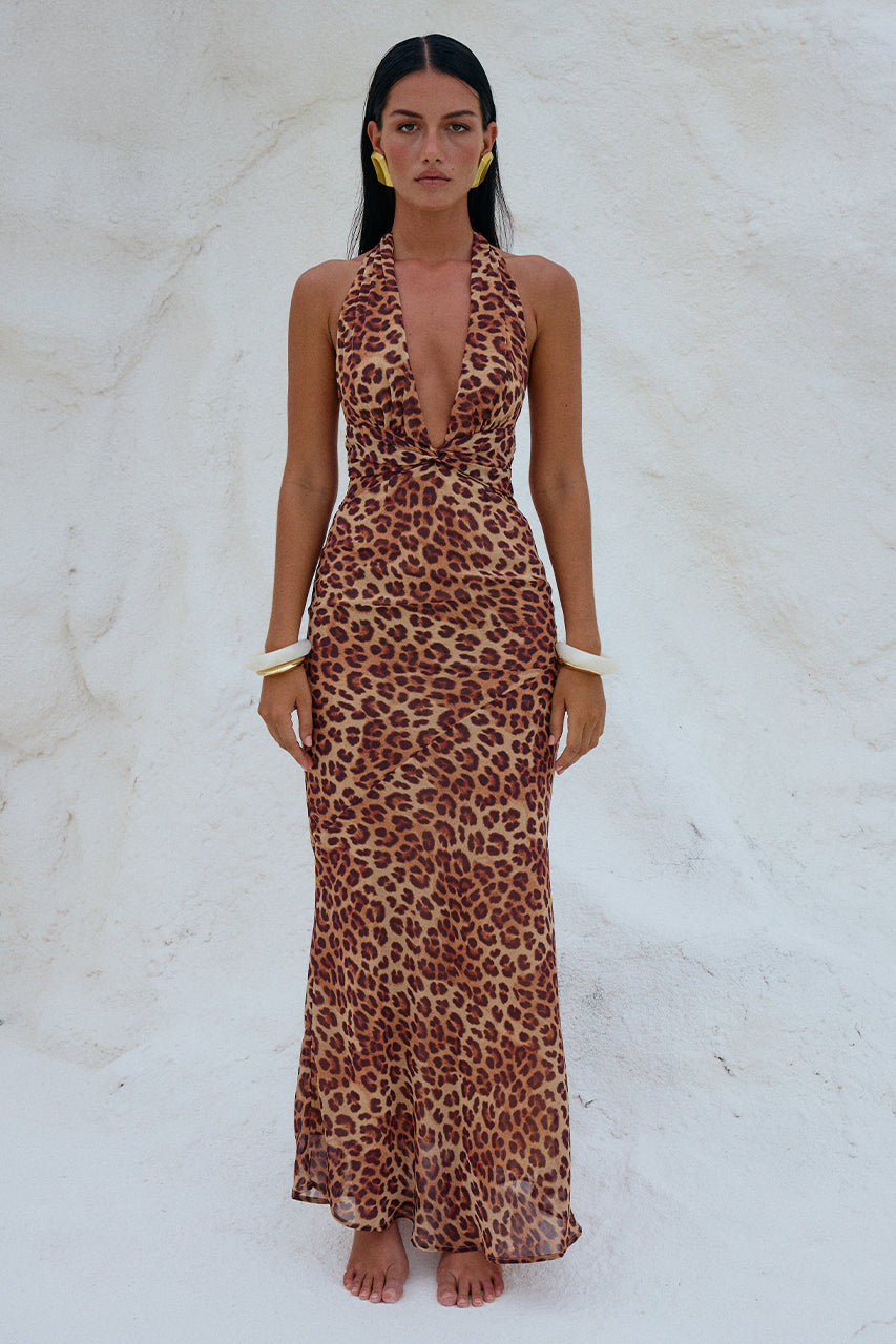 Tenaya Maxi Elbise - Leopar Desenli