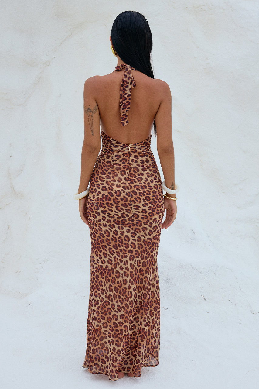Tenaya Maxi Elbise - Leopar Desenli