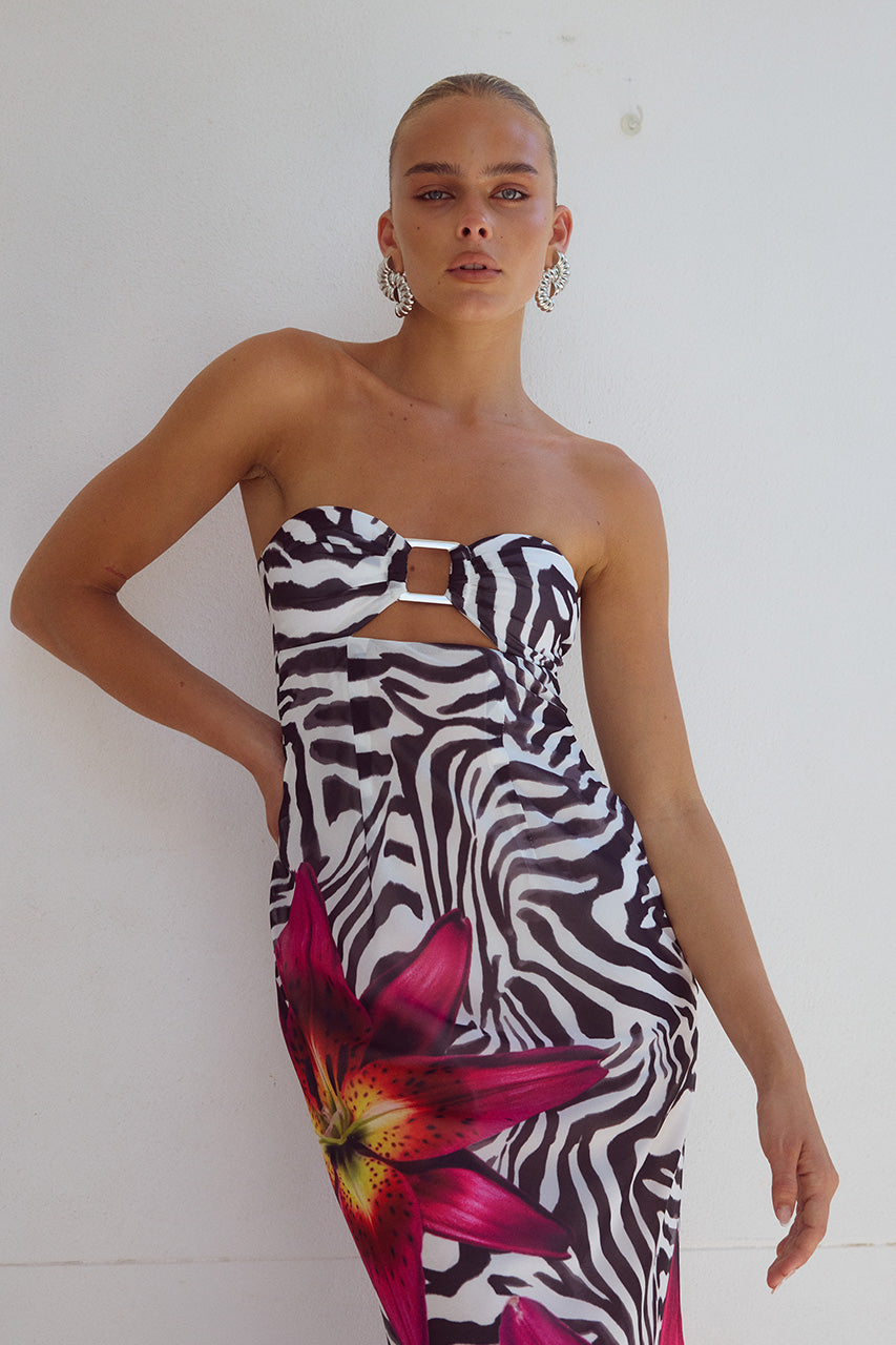 Alessıa Maxi Elbise - Zebra Çiçekli