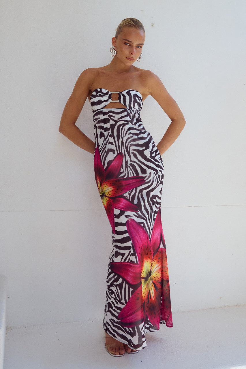 Alessıa Maxi Elbise - Zebra Çiçekli