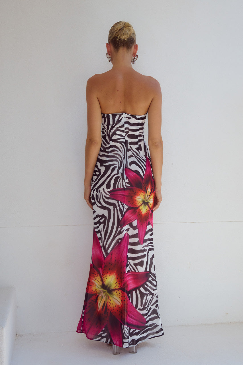 Alessıa Maxi Elbise - Zebra Çiçekli