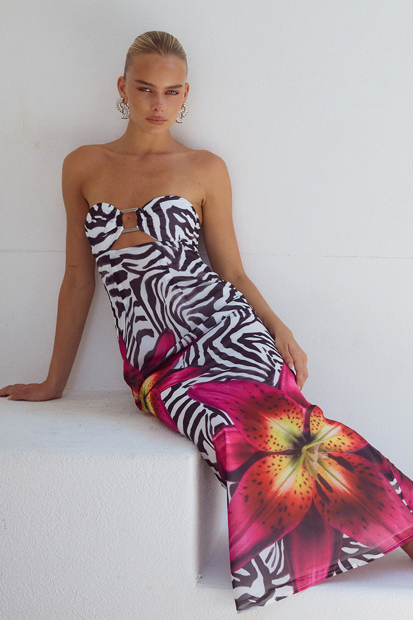 Alessıa Maxi Elbise - Zebra Çiçekli