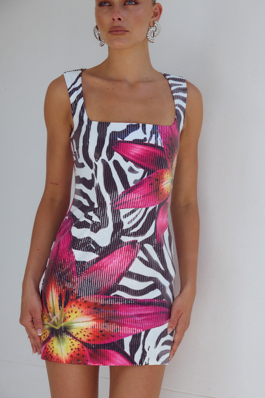 Alessıa Mini Elbise - Zebra Floral