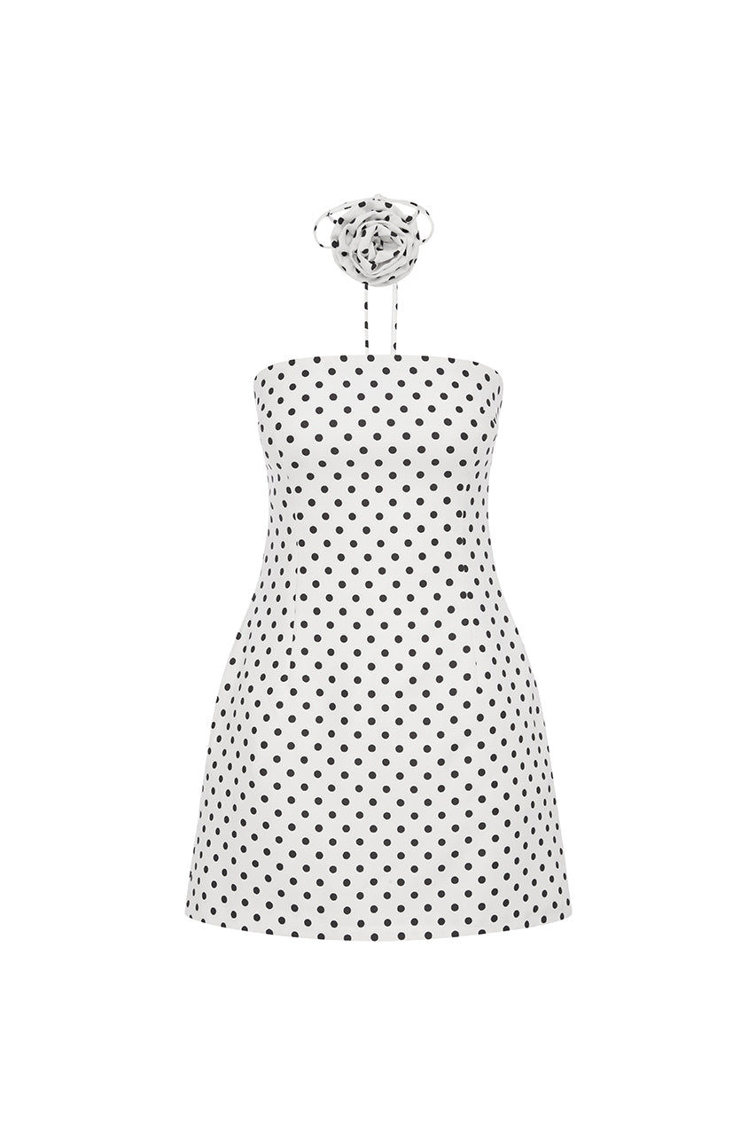 Ayanna Mini Elbise - Beyaz Polka