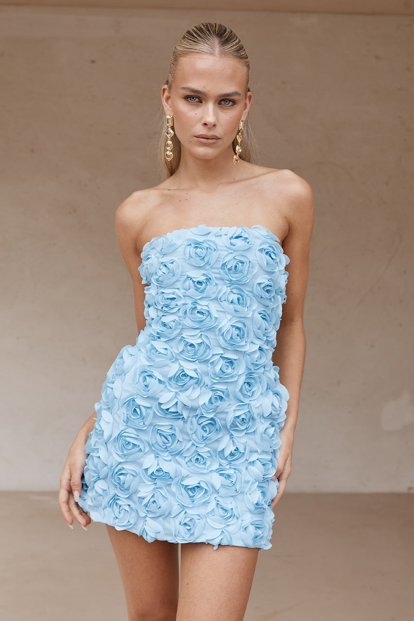 Bloom Mini Elbise - Mavi