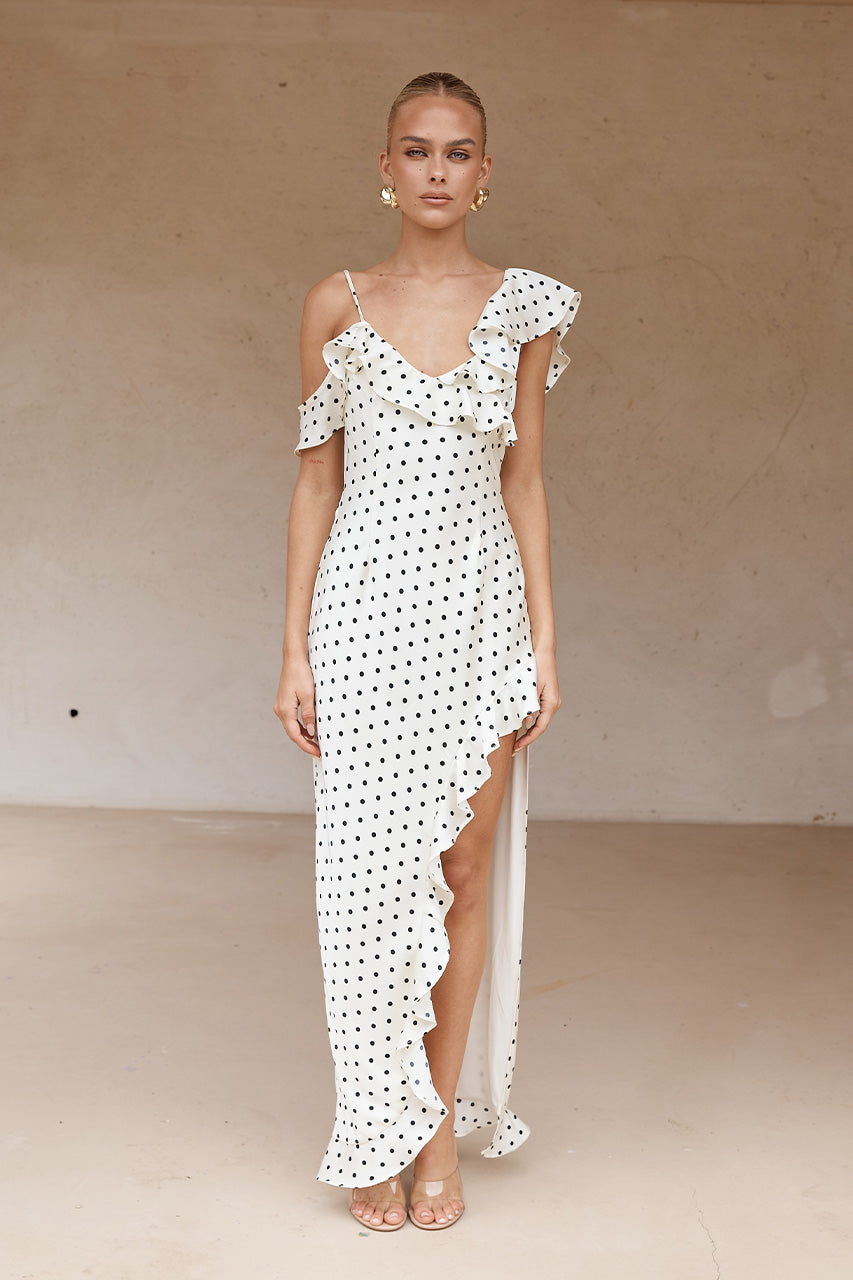Karlıta Maxi Elbise - Beyaz Polka