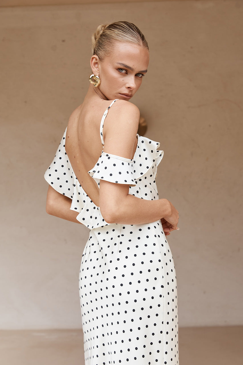 Karlıta Maxi Elbise - Beyaz Polka