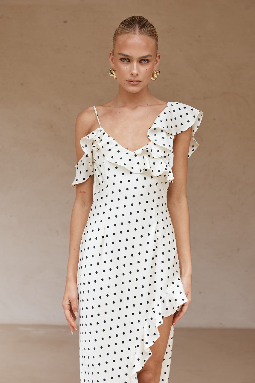 Karlıta Maxi Elbise - Beyaz Polka