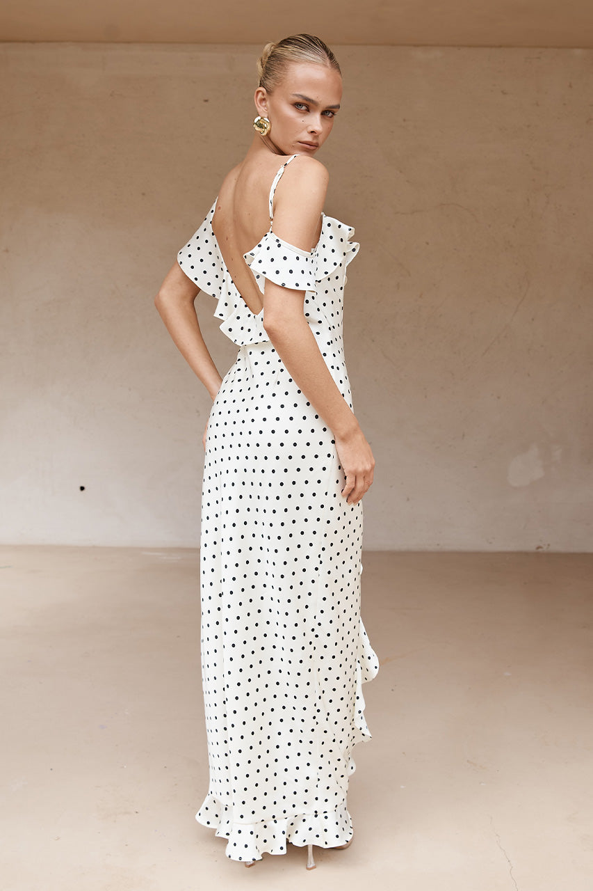 Karlıta Maxi Elbise - Beyaz Polka