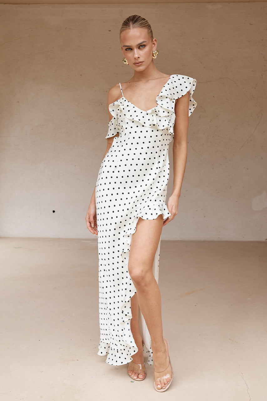 Karlıta Maxi Elbise - Beyaz Polka