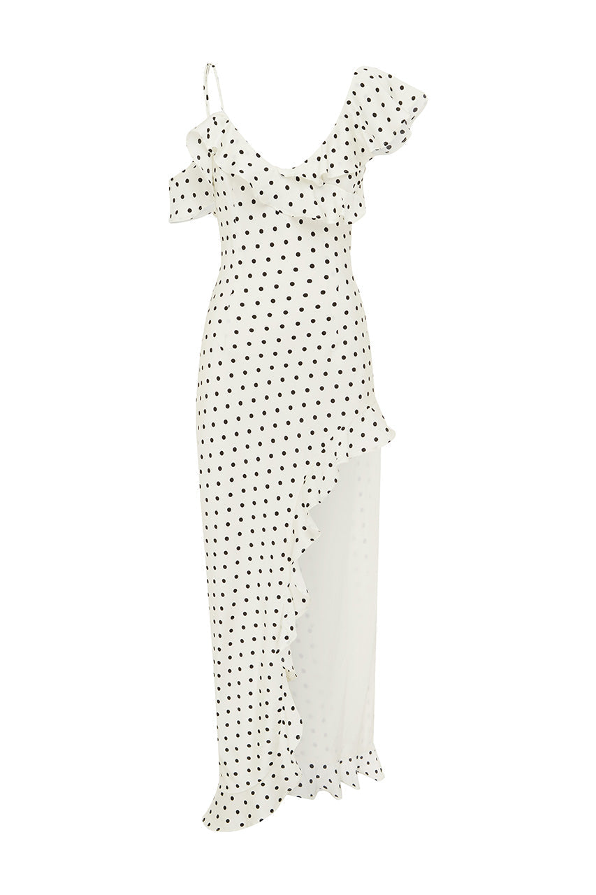 Karlıta Maxi Elbise - Beyaz Polka