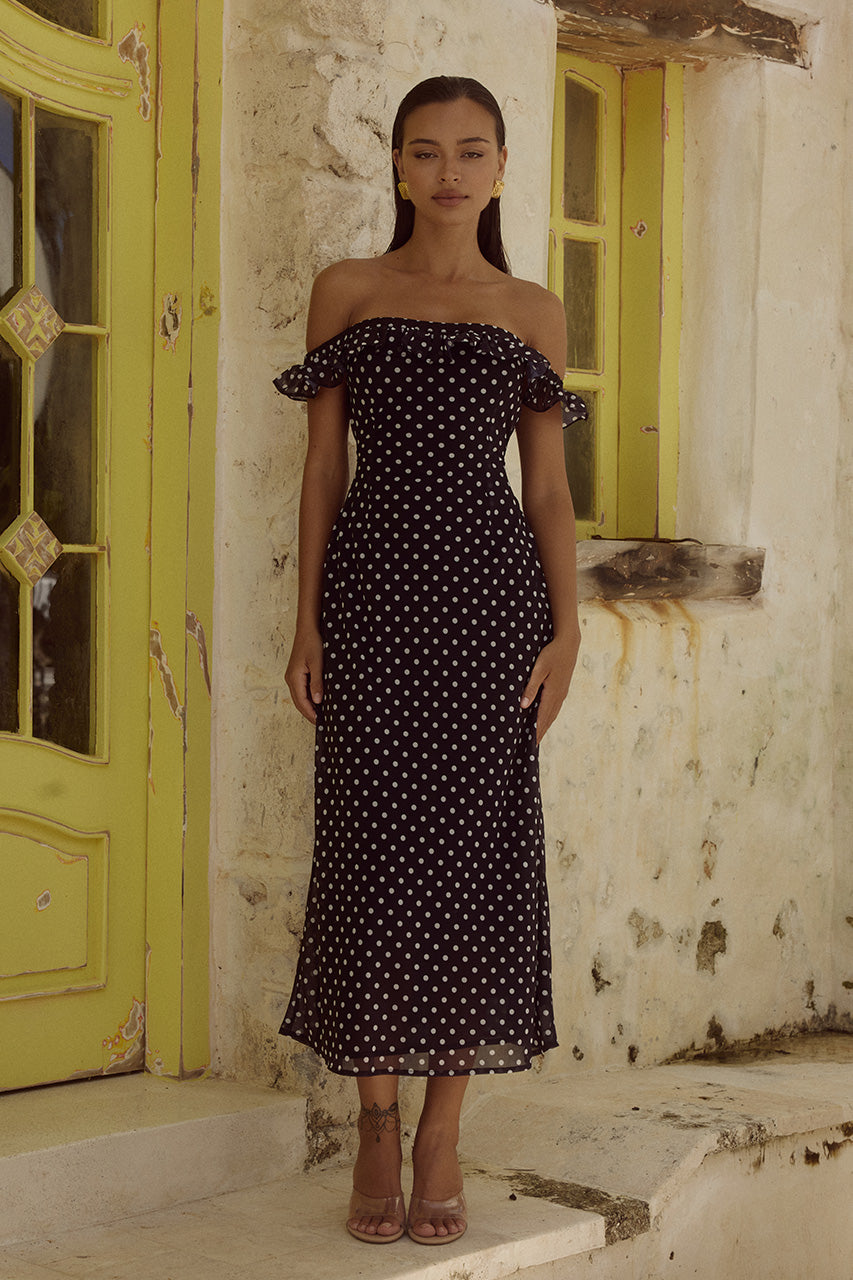 Layana Midi Elbise - Siyah/Beyaz