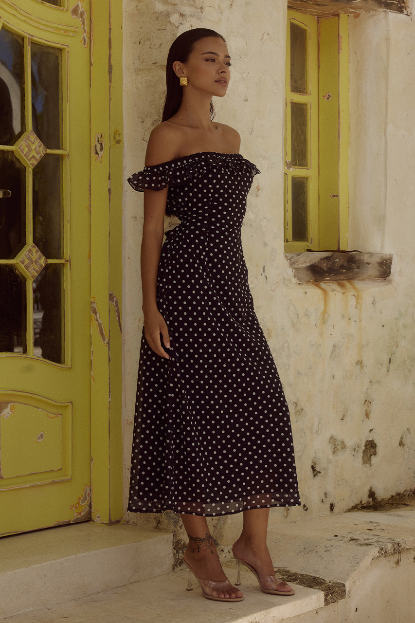 Layana Midi Elbise - Siyah/Beyaz