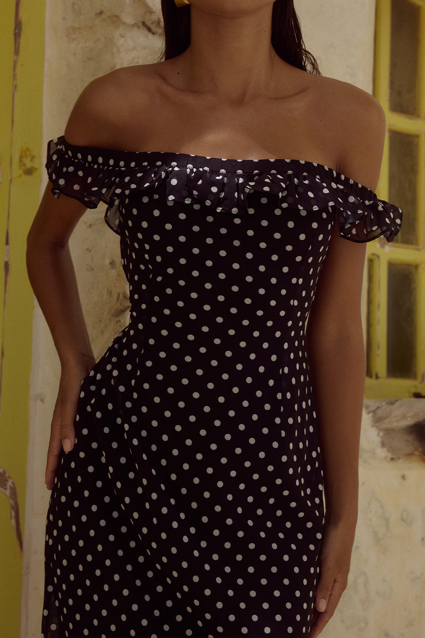 Layana Midi Elbise - Siyah/Beyaz