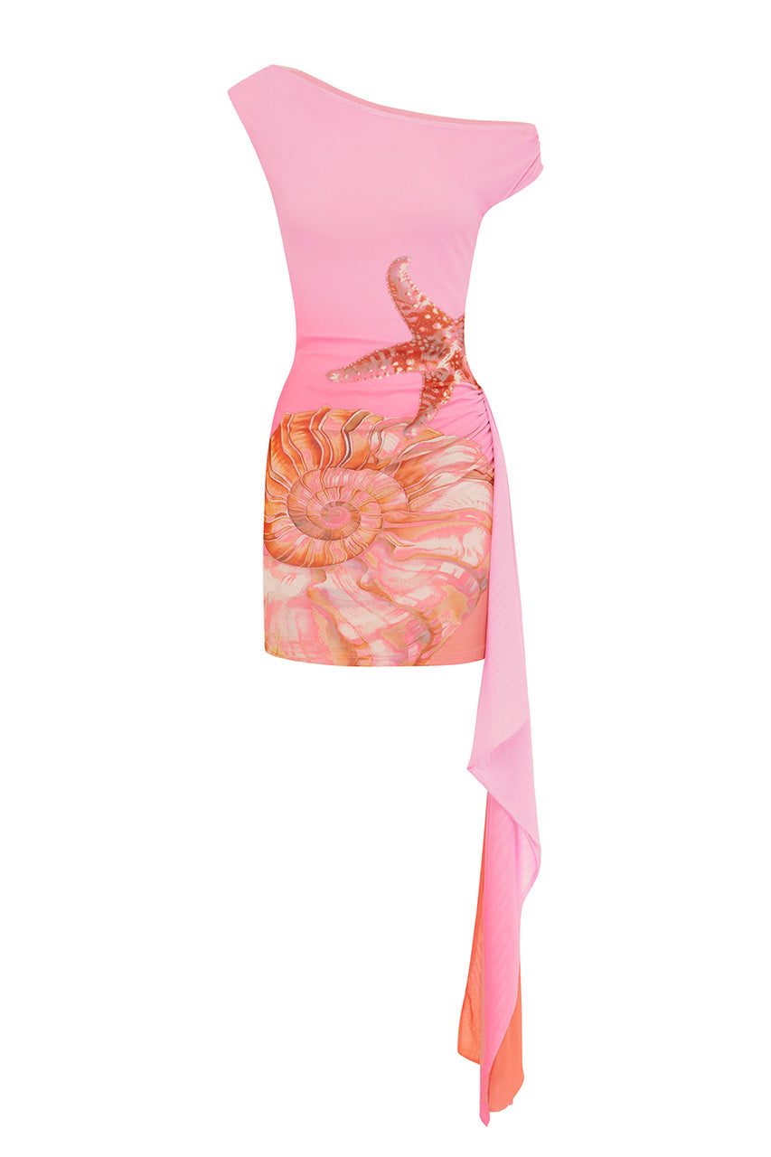 Mara Mini Elbise - Pembe Desenli