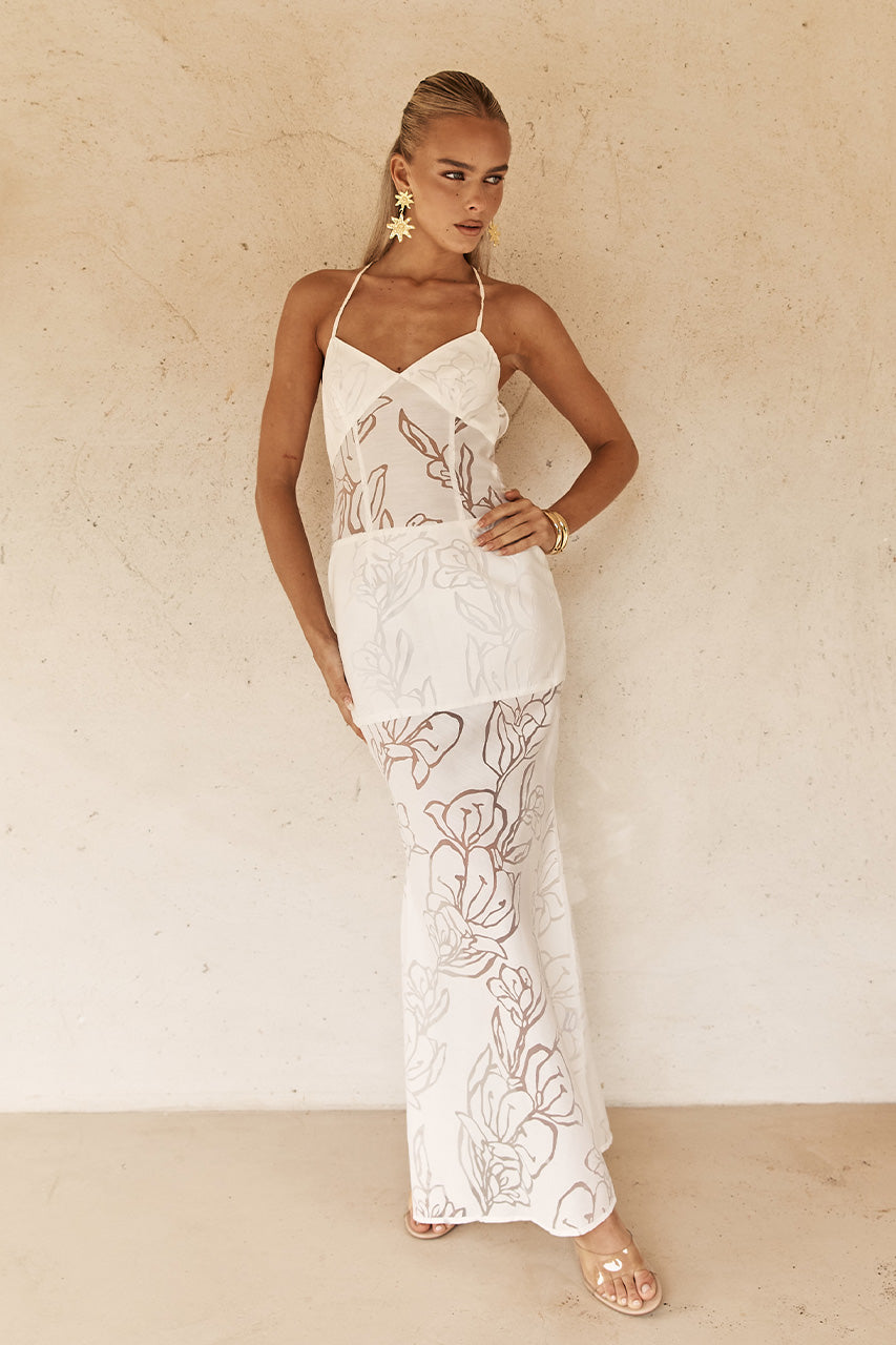 Sivan Maxi Elbise - Beyaz