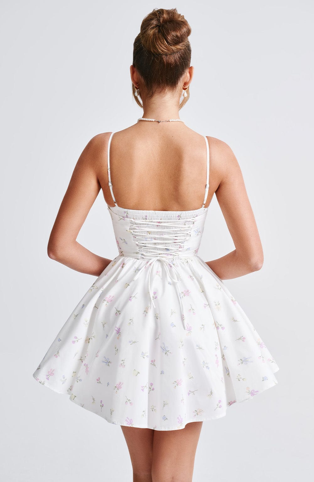 Analeigh Mini Elbise - Beyaz Çok Çiçekli Baskı