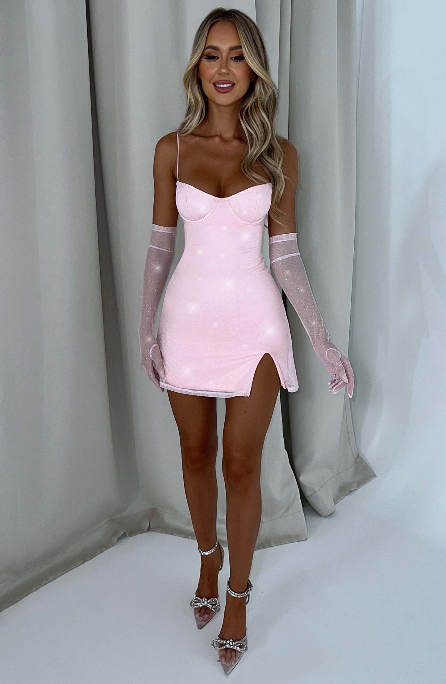 Rodez Mini Elbise - Pembe Işıltı