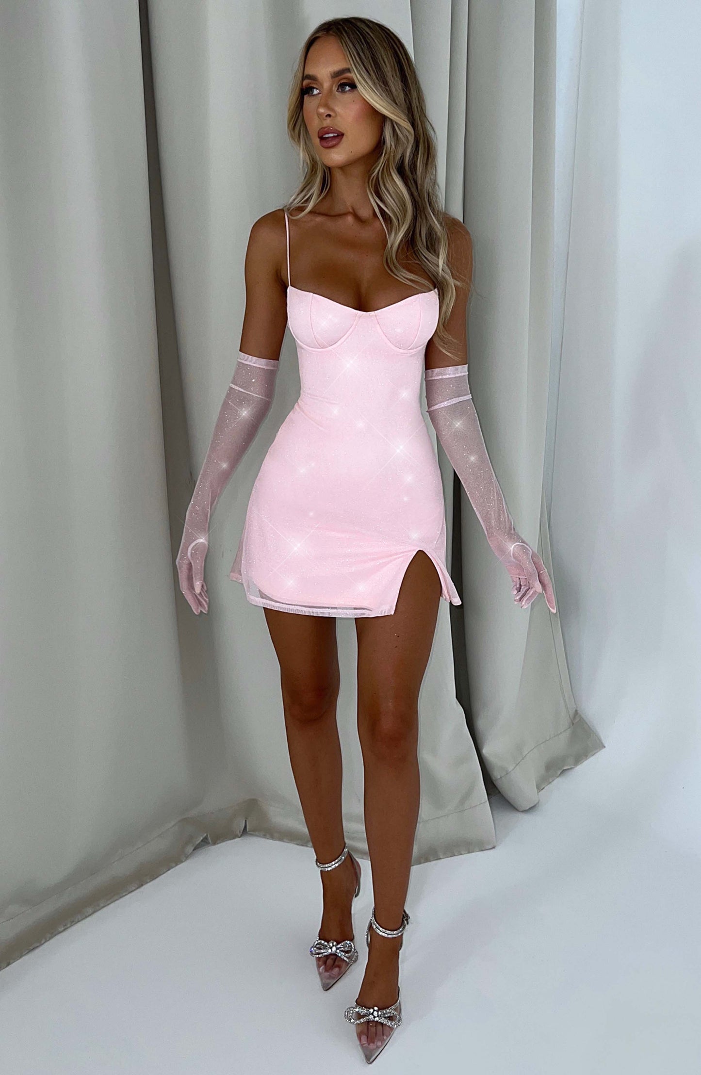 Rodez Mini Elbise - Pembe Işıltı
