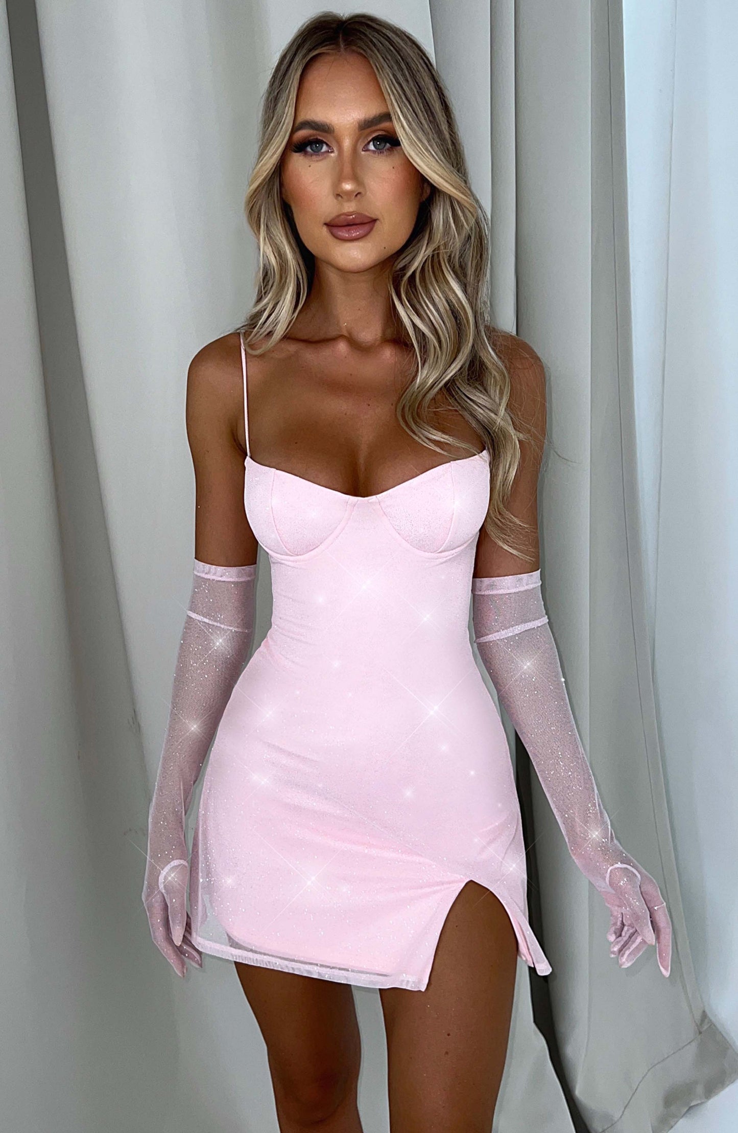 Rodez Mini Elbise - Pembe Işıltı