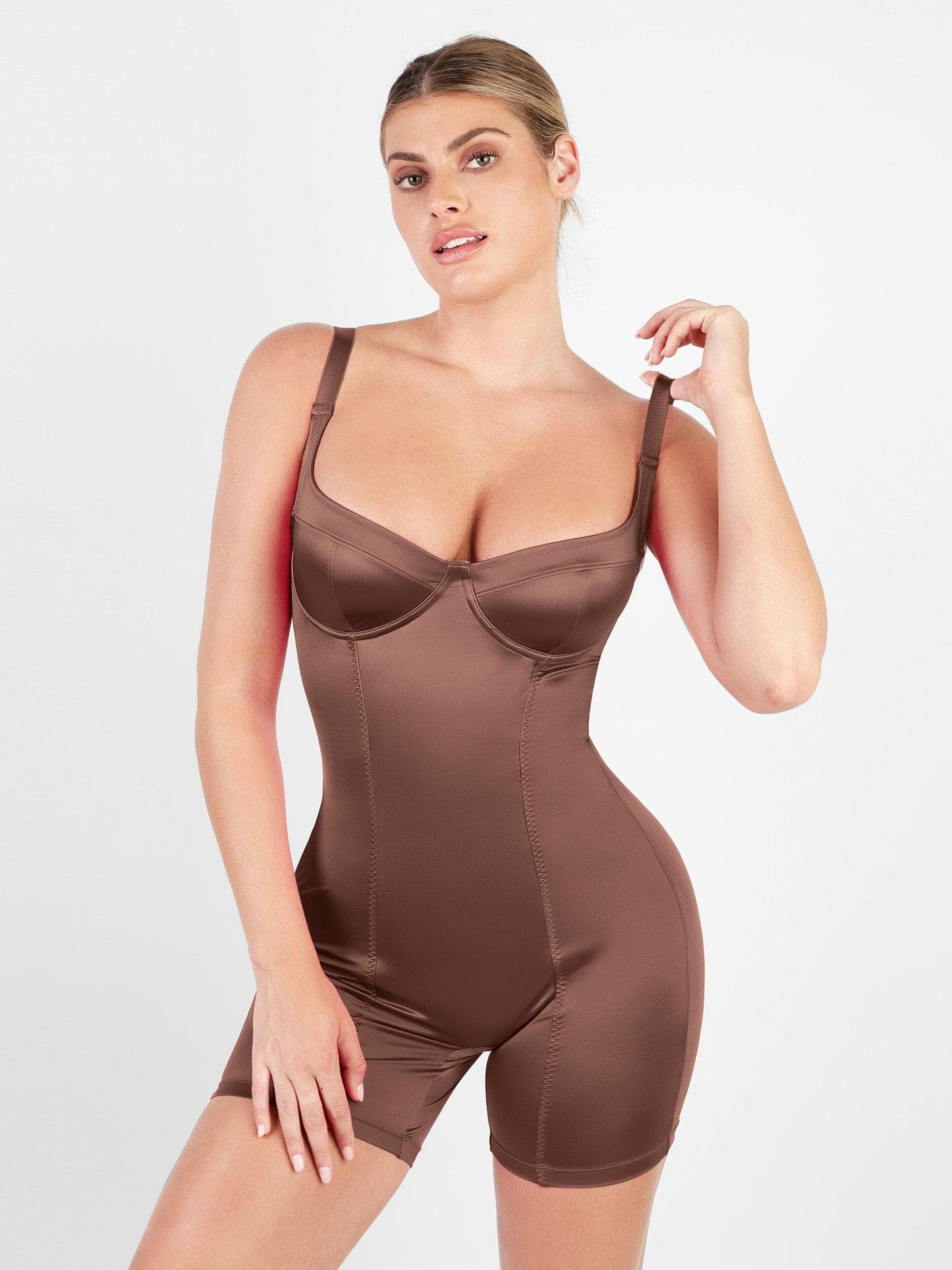Shapewear Şekillendirici Parlaklık Diz Üstü Korse Romper