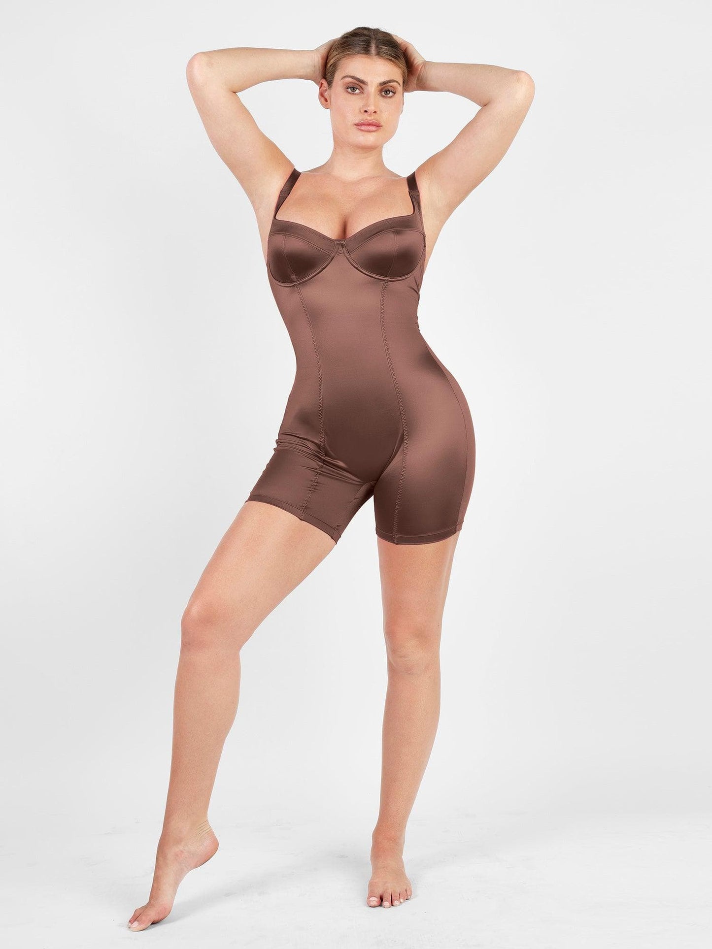 Shapewear Şekillendirici Parlaklık Diz Üstü Korse Romper