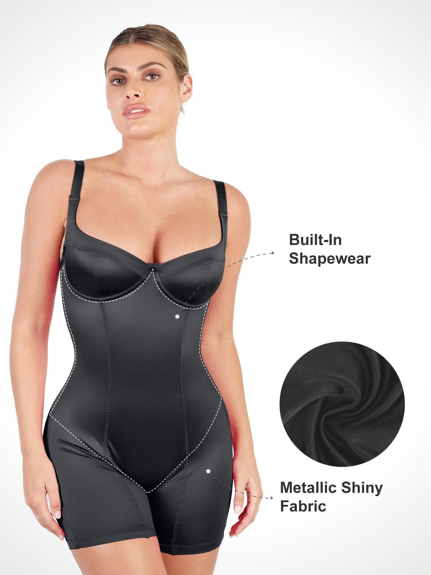 Shapewear Romper Metalik Parlak Tek Parça
