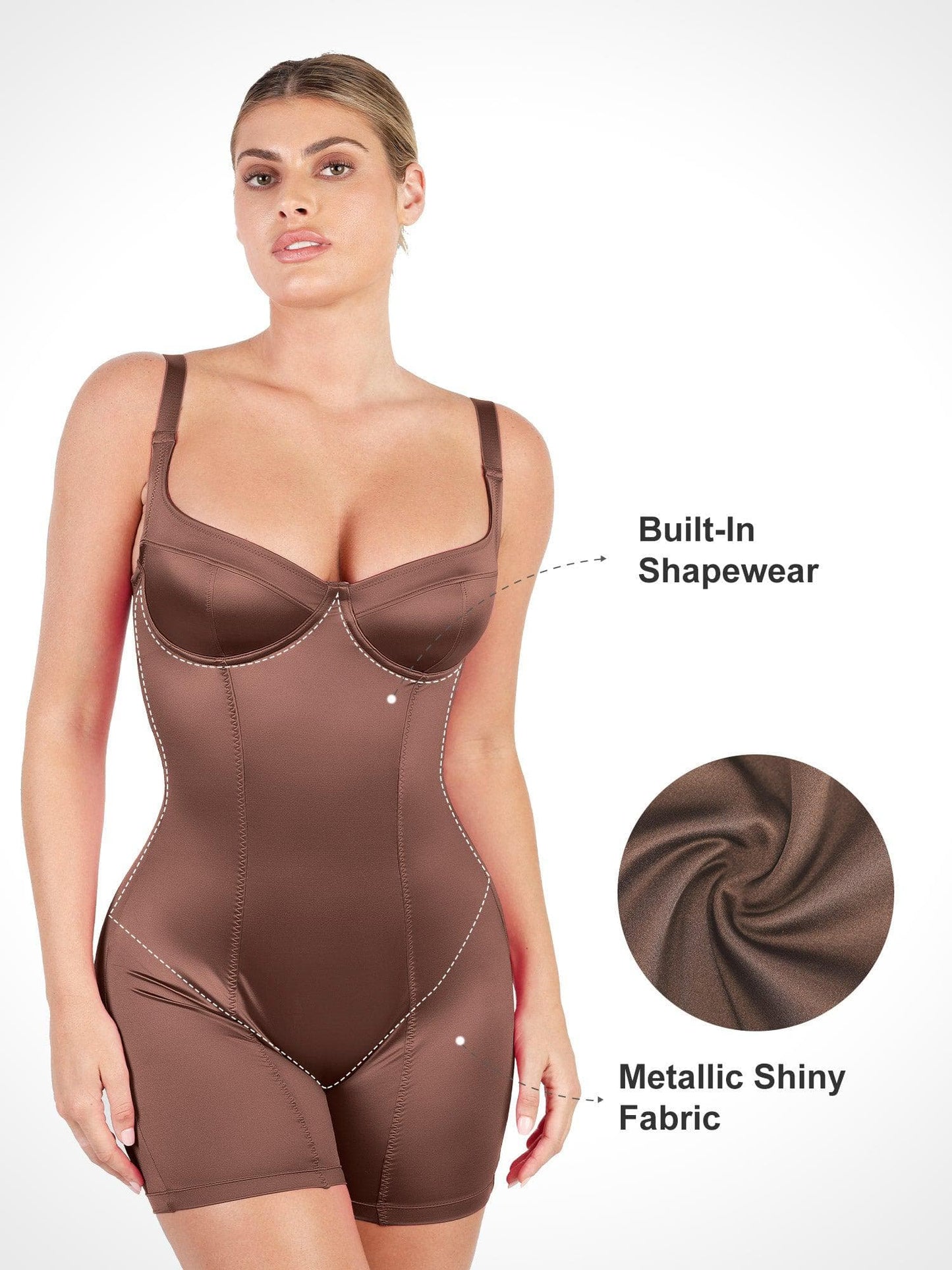 Shapewear Şekillendirici Parlaklık Diz Üstü Korse Romper