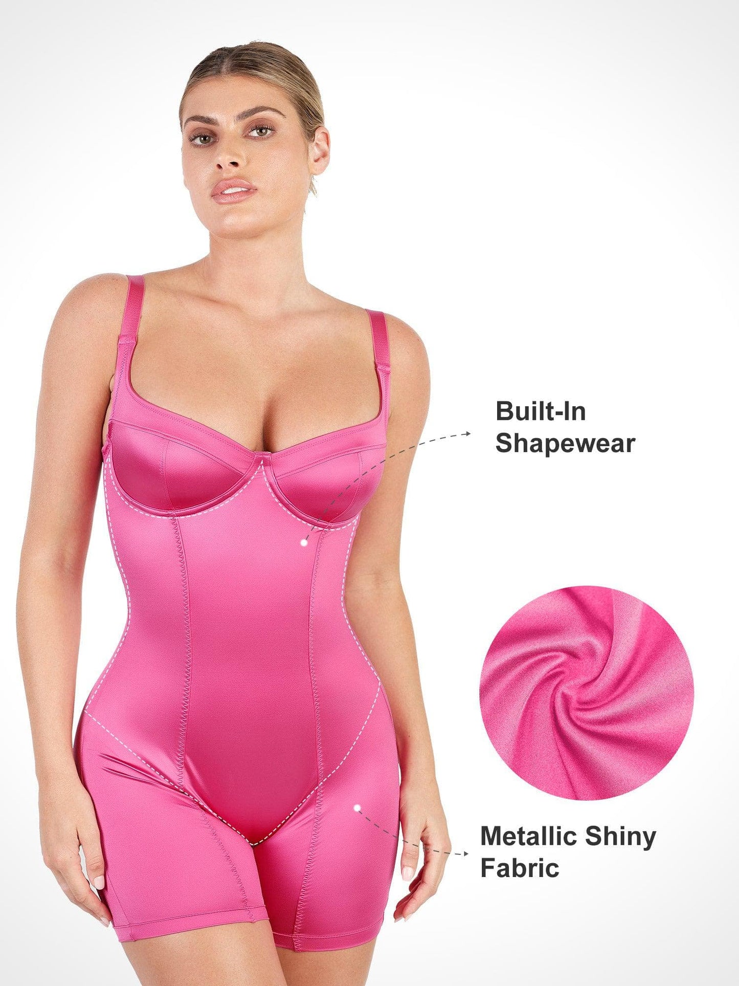 Shapewear Romper Metalik Parlak Tek Parça