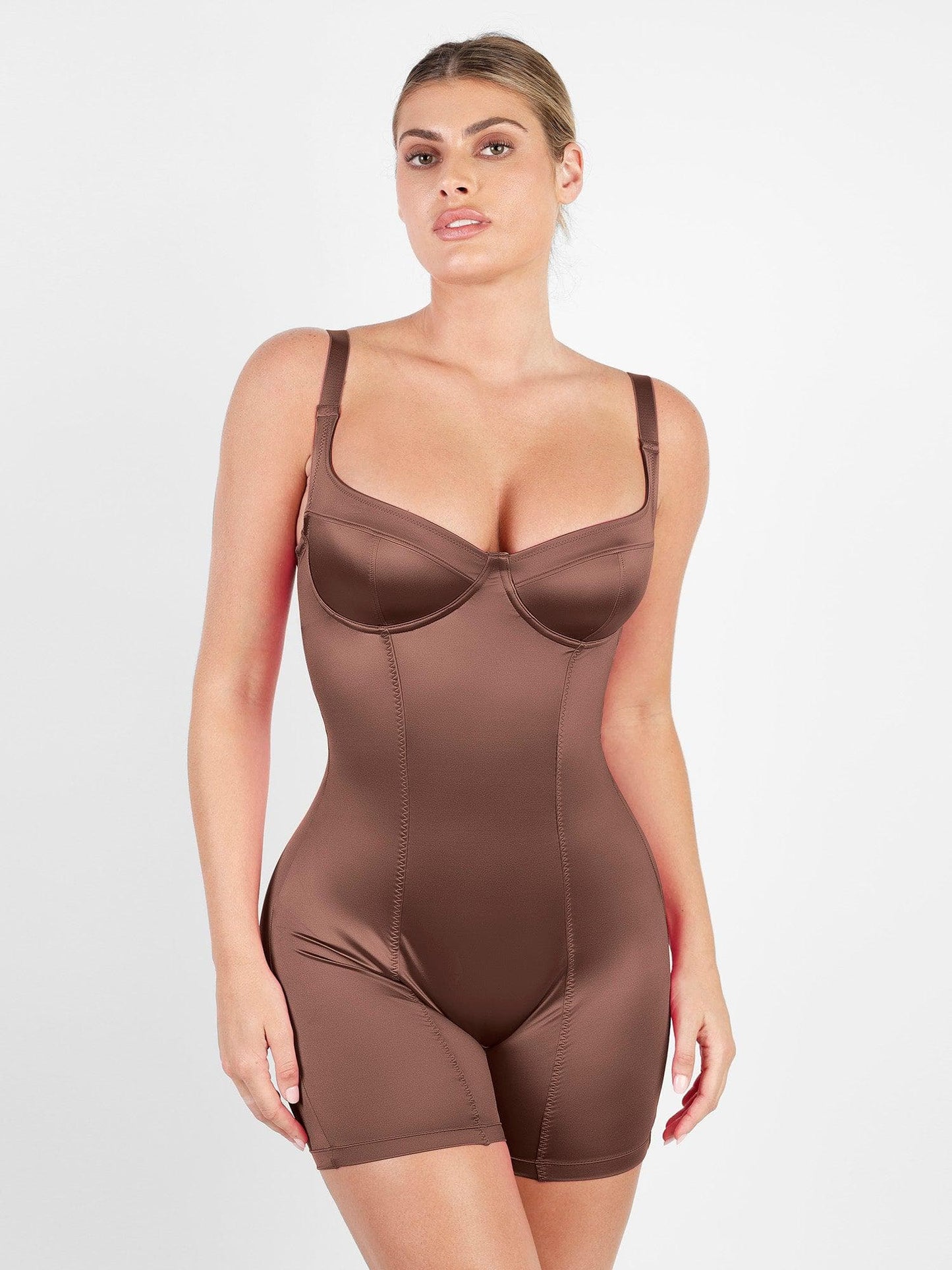 Shapewear Şekillendirici Parlaklık Diz Üstü Korse Romper