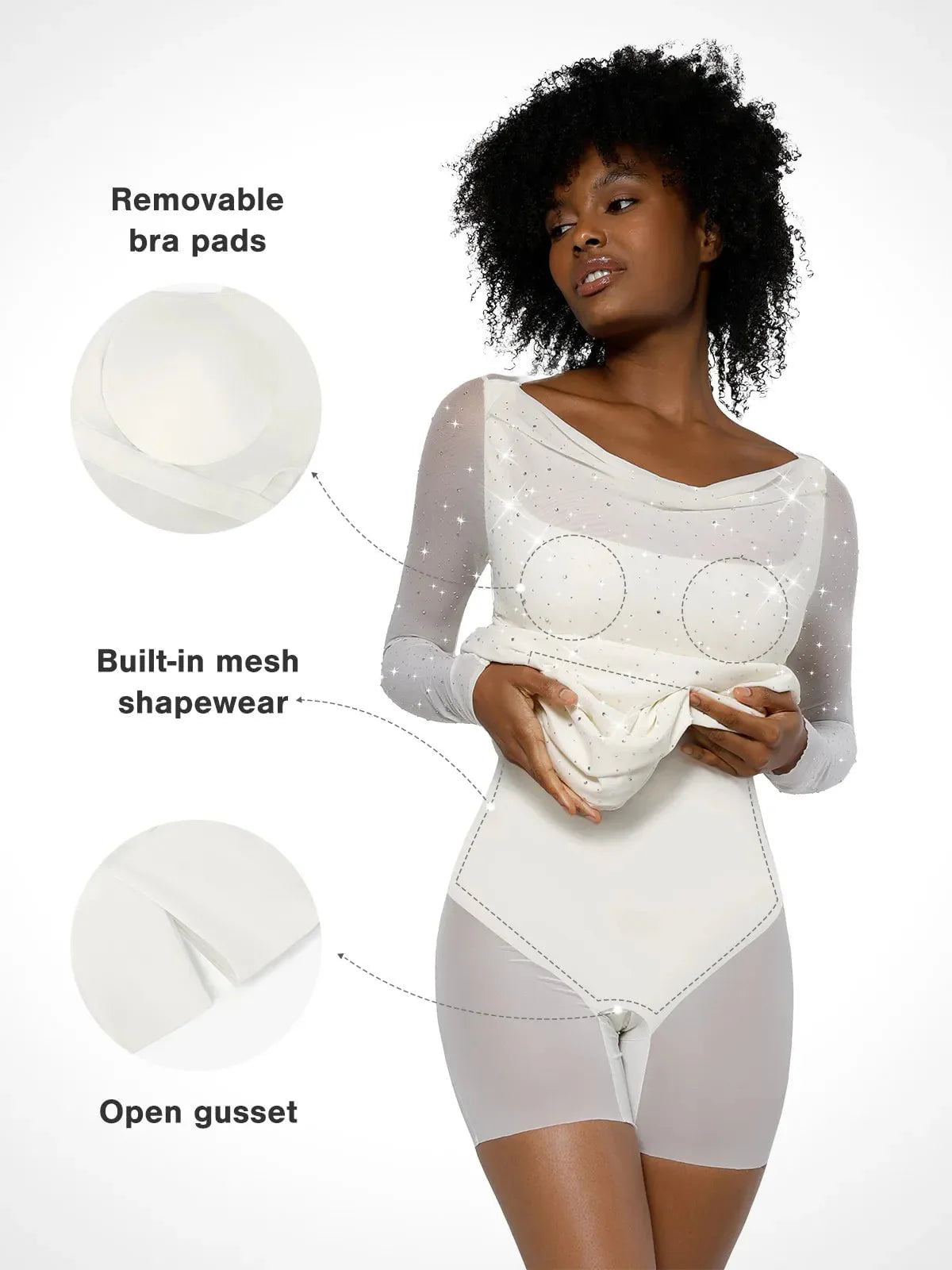 Shapewear Heat-Set Kristal Örgü Uzun Kollu İnce Mini Elbise