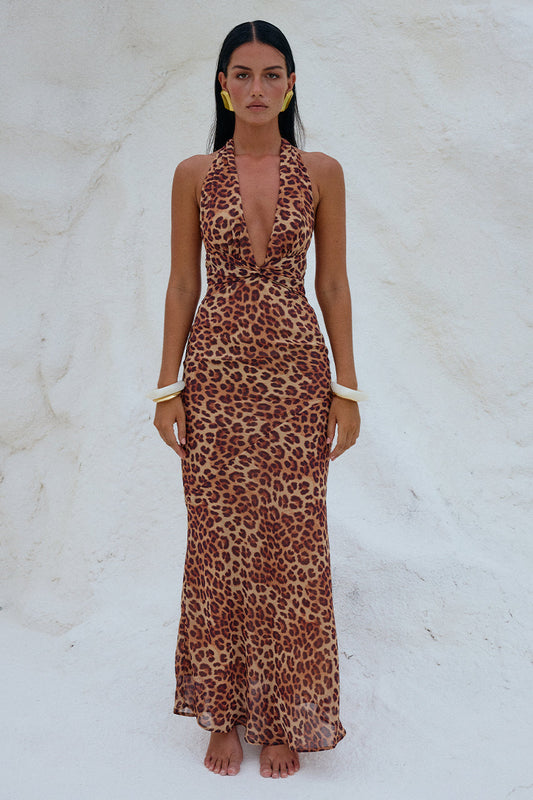 Tenaya Maxi Elbise - Leopar Desenli