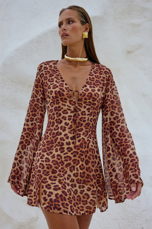 Anura Mini Elbise - Leopar Desen
