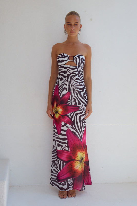 Alessıa Maxi Elbise - Zebra Çiçekli