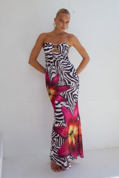 Alessıa Maxi Elbise - Zebra Çiçekli