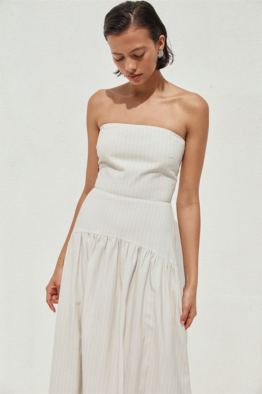 Heather Midi Elbise - Taş Çizgili