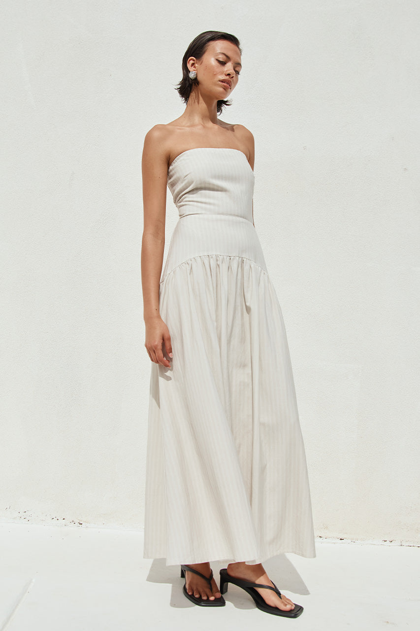 Heather Midi Elbise - Taş Çizgili