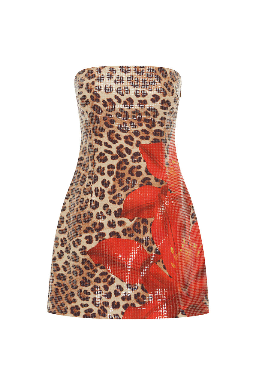 İbiza Mini Elbise - Leopar Çiçekli