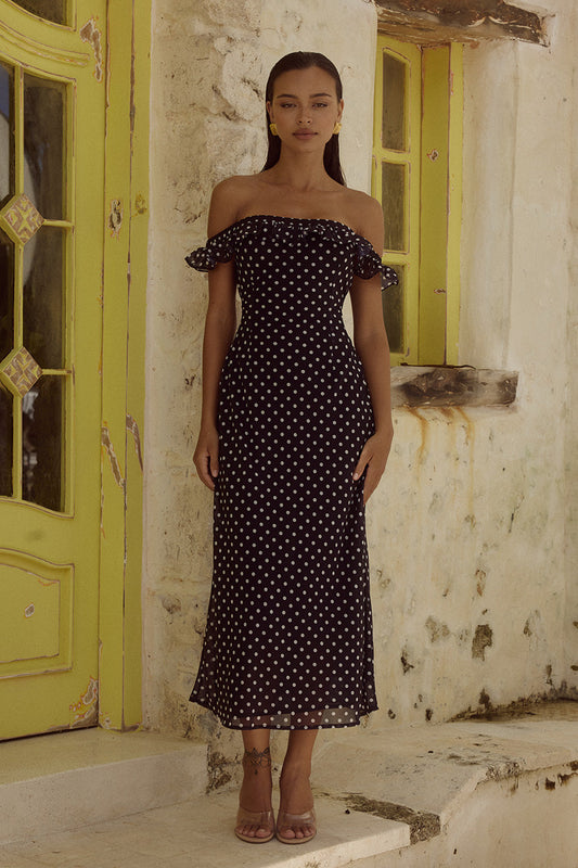 Layana Midi Elbise - Siyah/Beyaz