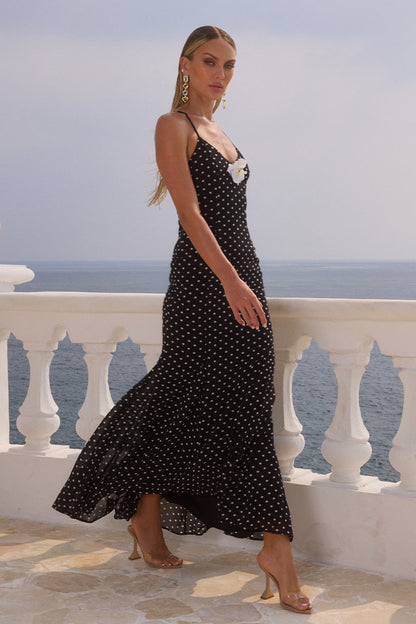 Malıka Maxi Elbise - Siyah Polka
