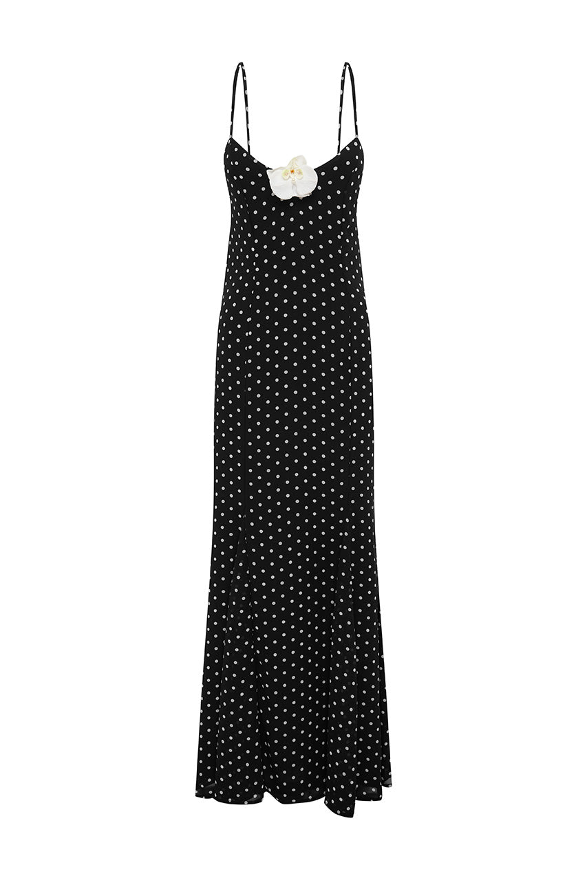 Malıka Maxi Elbise - Siyah Polka