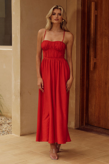 Kelanı Luxe Mıdı Elbise - Kırmızı