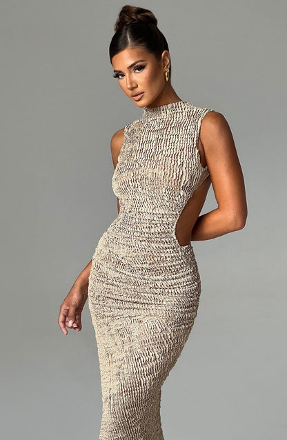 Afrodit Midi Elbise - Bej