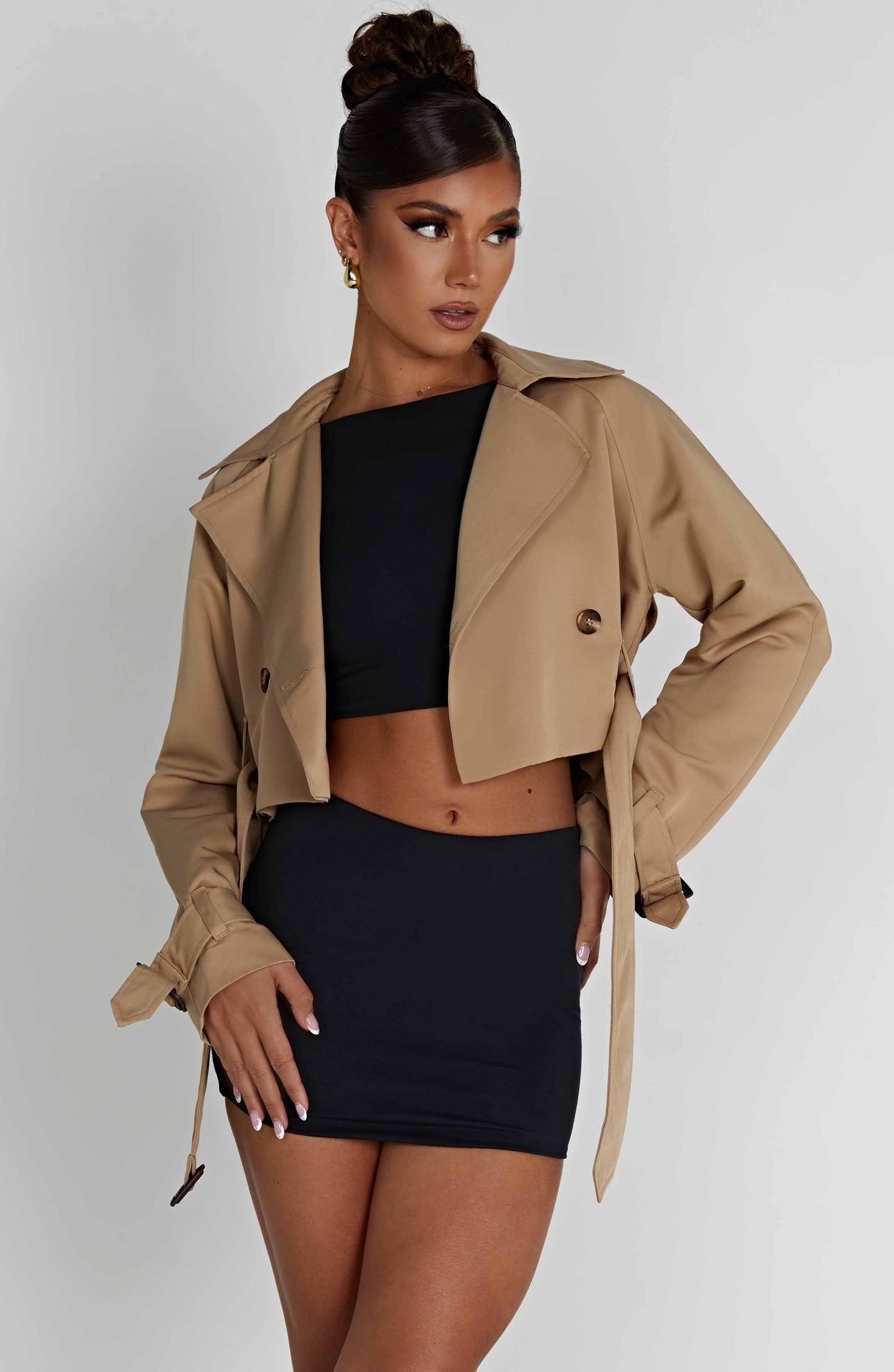 Caprice Cropped Trençkot - Bej