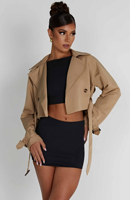 Caprice Cropped Trençkot - Bej
