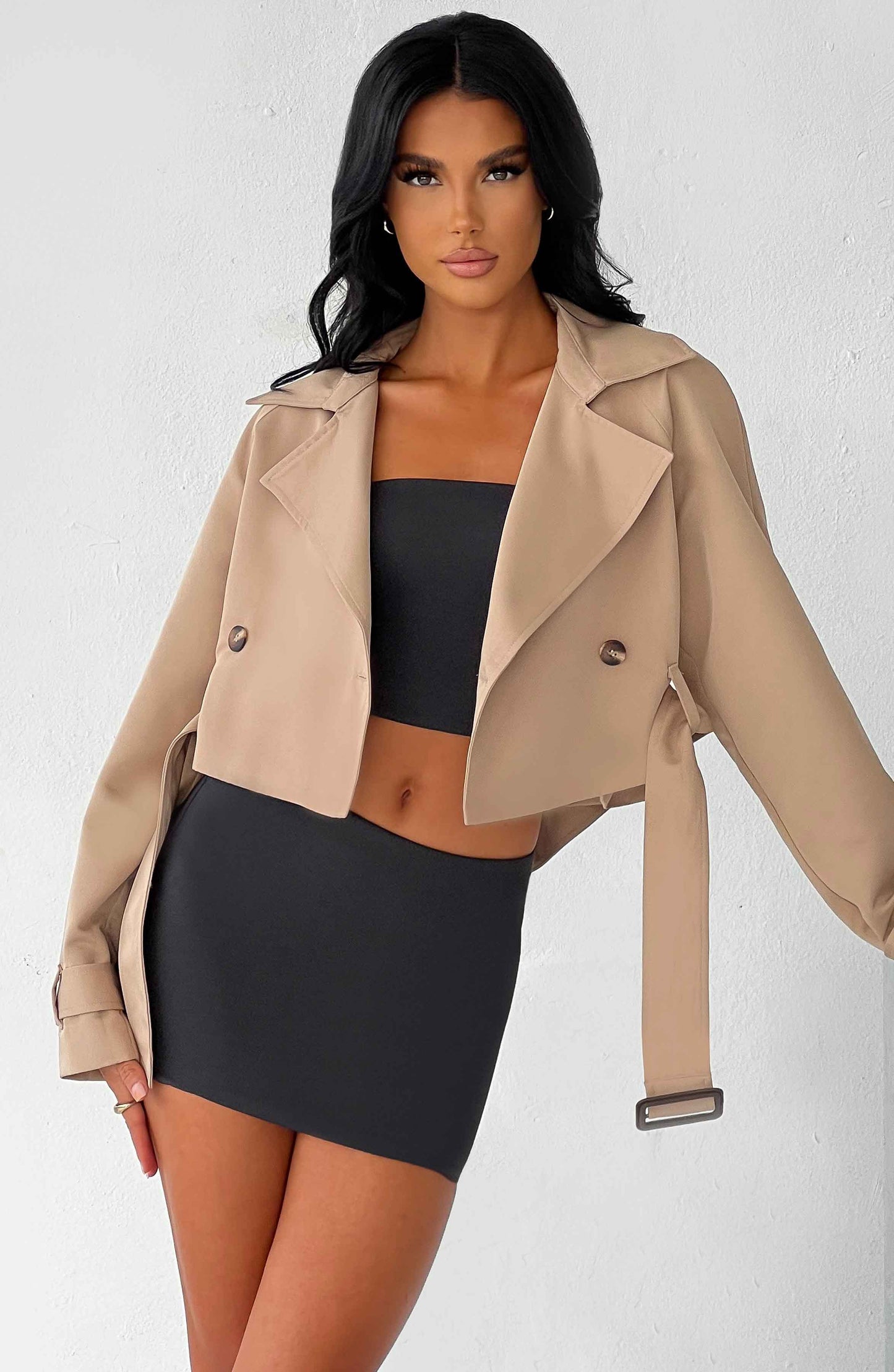 Caprice Cropped Trençkot - Bej