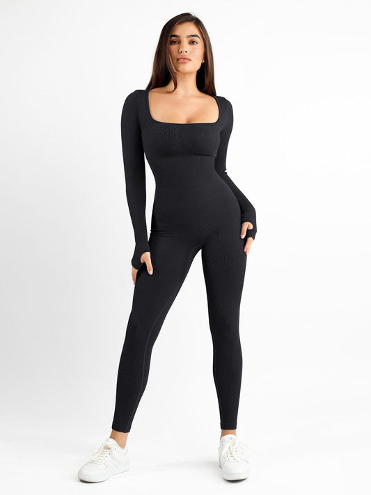 Shapewear Uzun Kollu Dikişsiz Başparmak Delikli Tulum