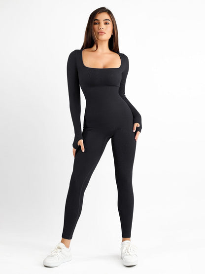 Shapewear Dikişsiz Başparmak Delikli Uzun Kollu Tulum