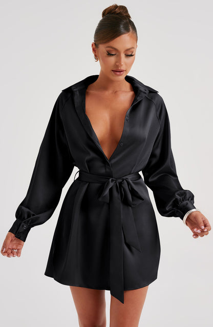 Kara Mini Elbise - Siyah
