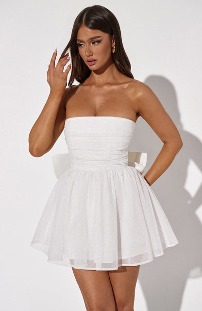 Katrina Mini Elbise - Fildişi Işıltılı
